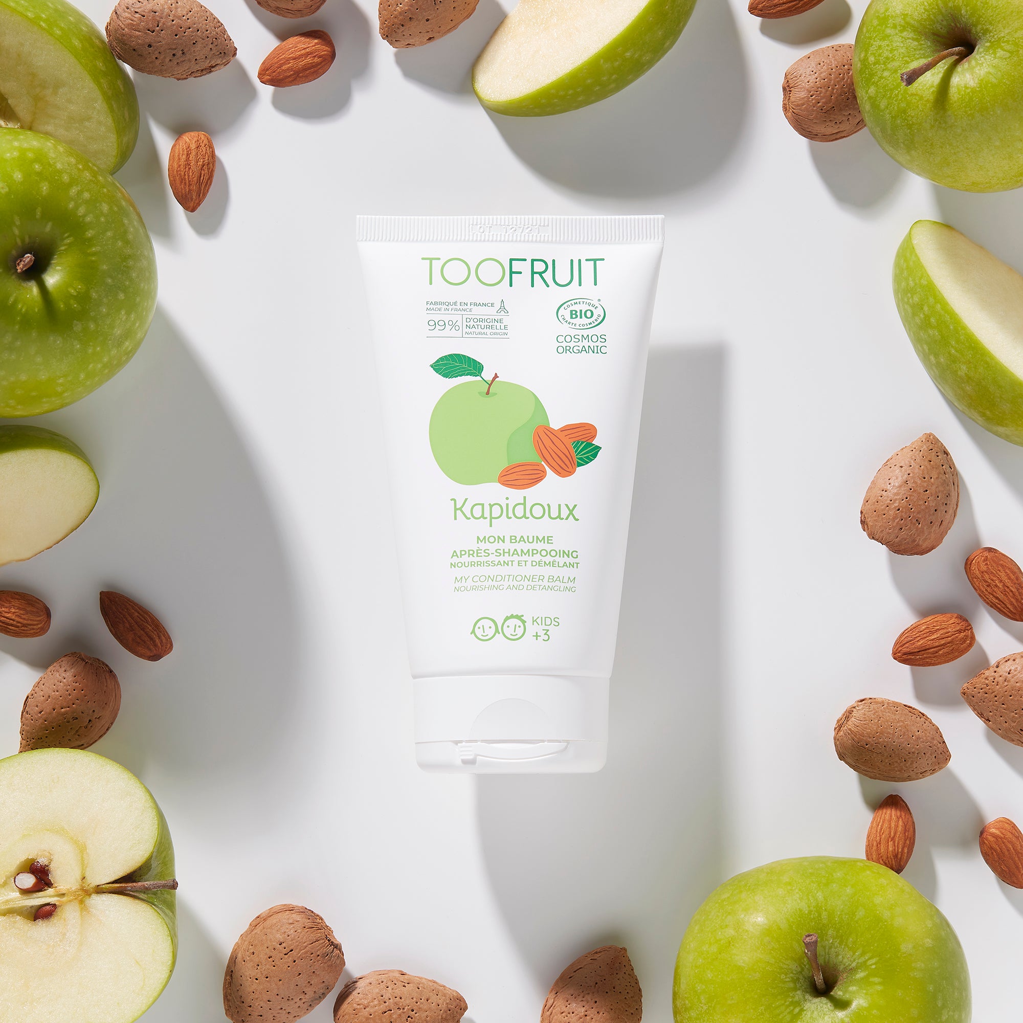 a tube of toofruit hair conditioner and its ingredients