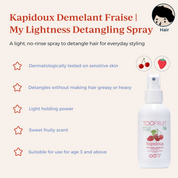 a bottle of toofruit detangling spray and its properties