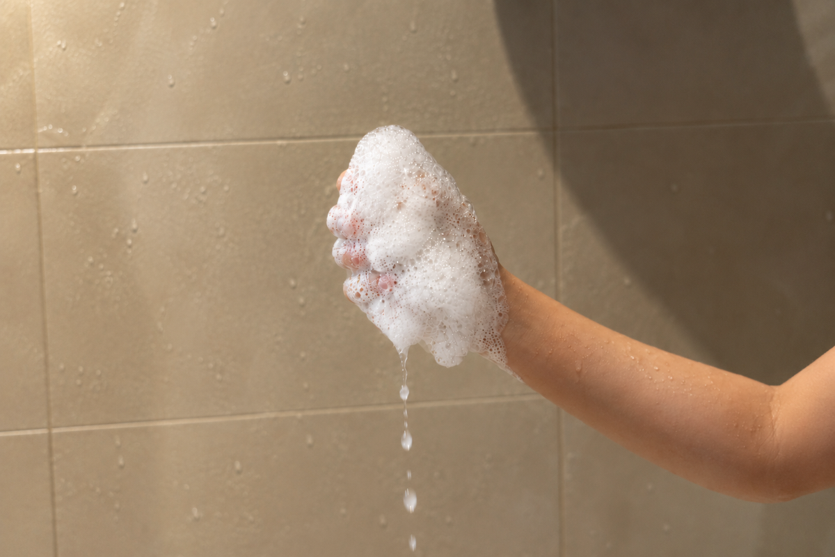 foamy soap in hand