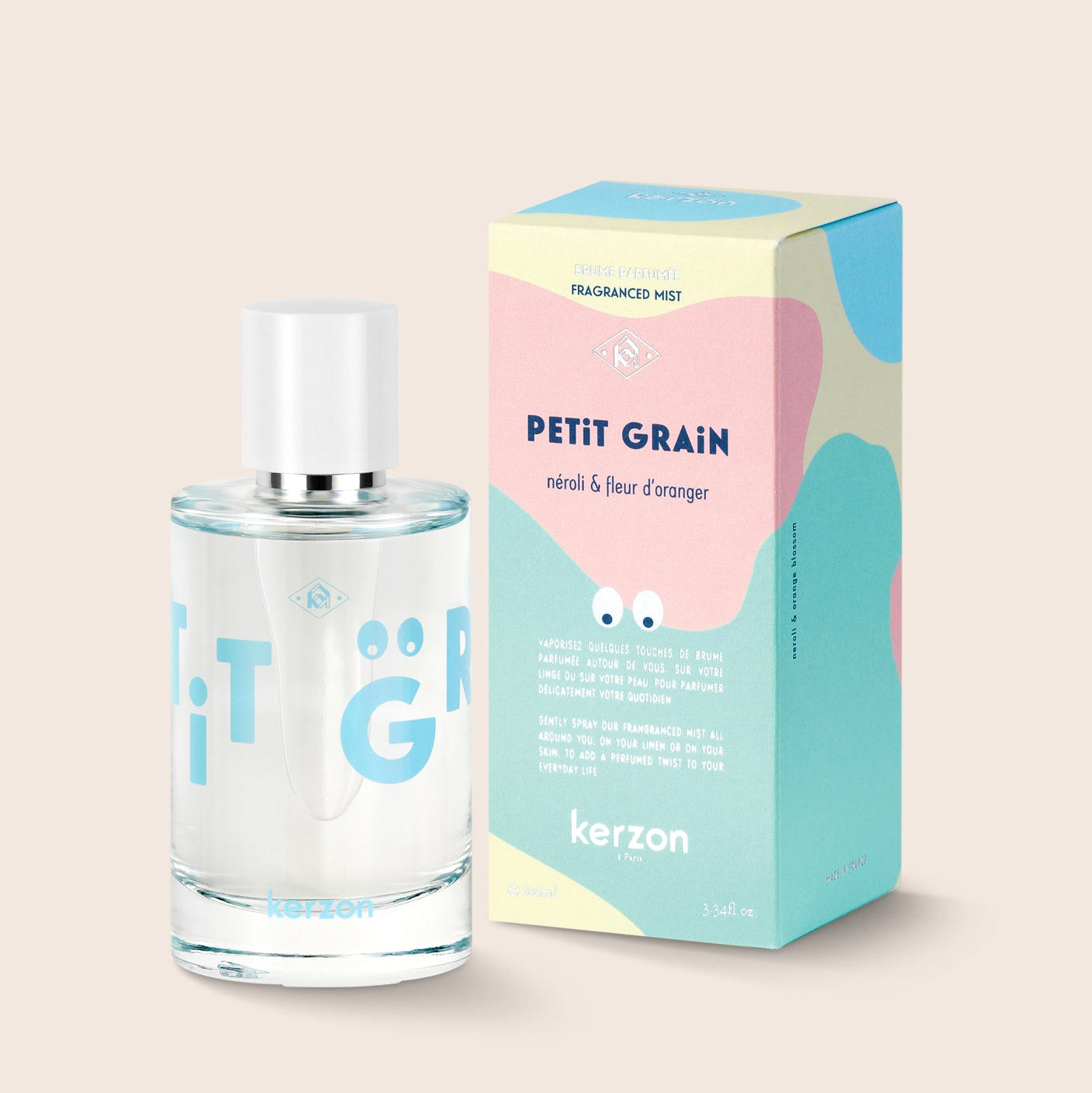 Kerzon Petit Grain perfume bottle and packaging on a light beige background