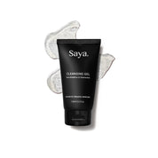 a tube of saya cleansing gel laying on a swatch of the gel