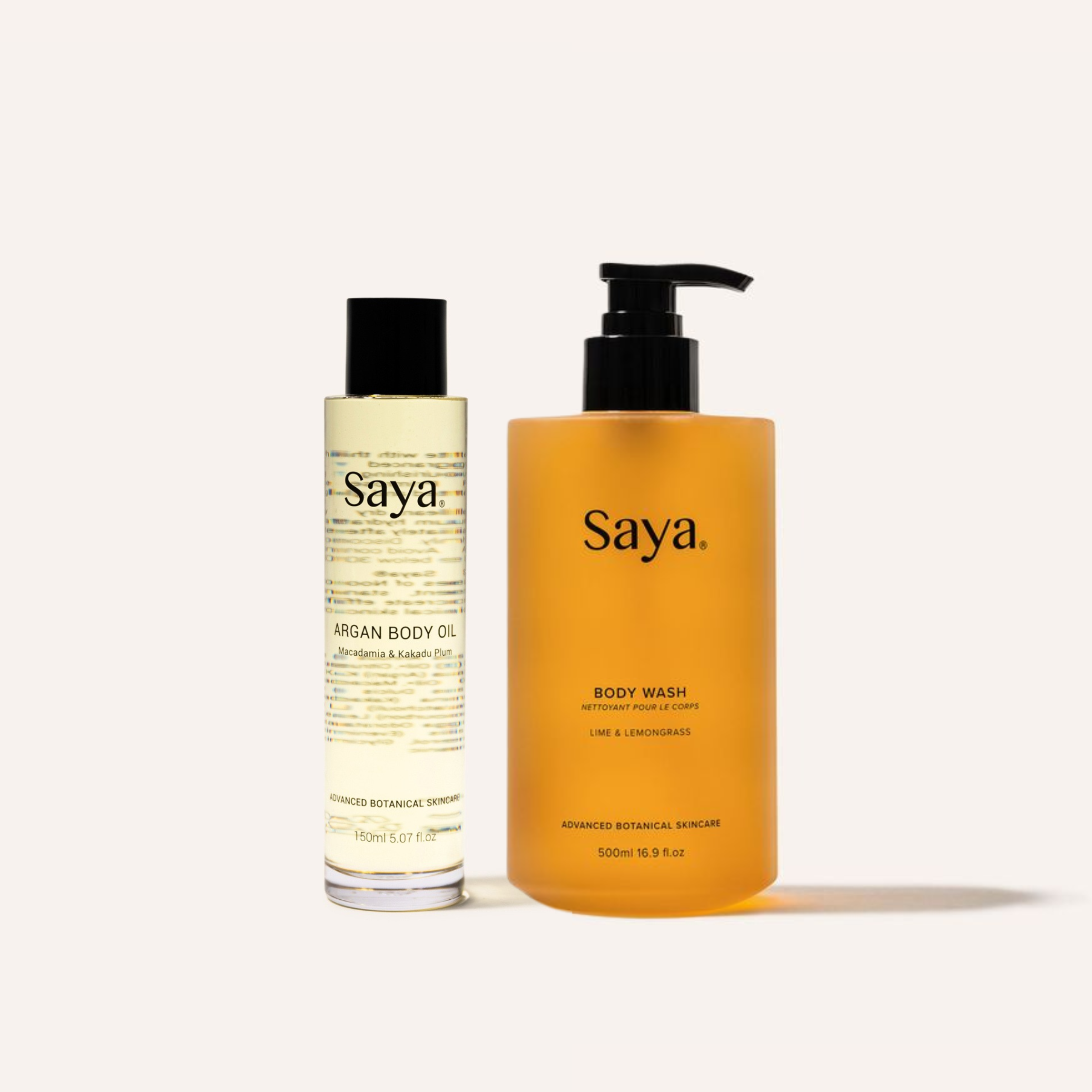 saya skin bodycare set, argan body oil and body wash