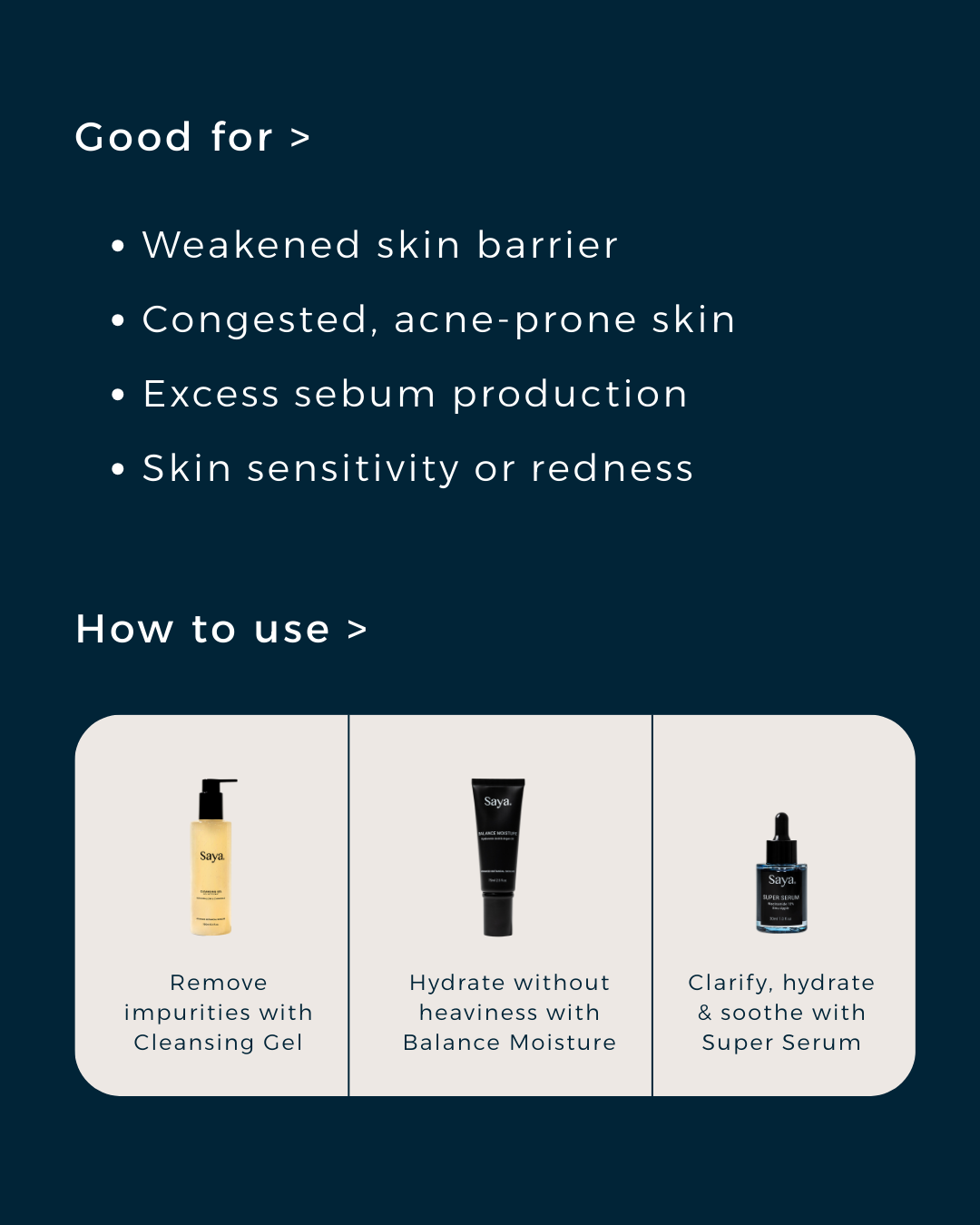 skin conditions and directions for using saya oil control ritual