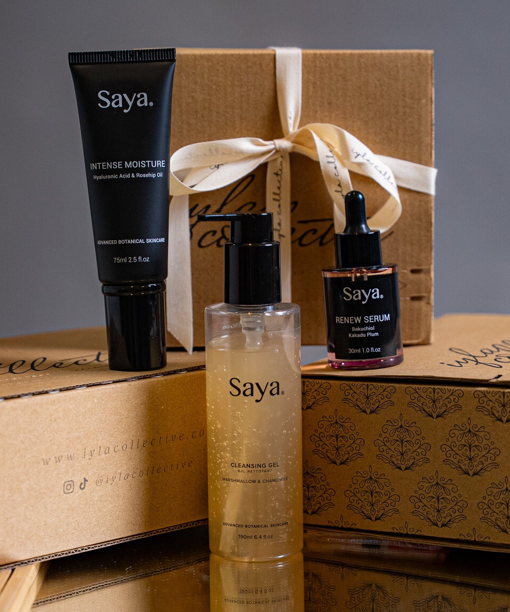 saya cleansing gel, saya intense moisture, saya renew serum for deep hydration