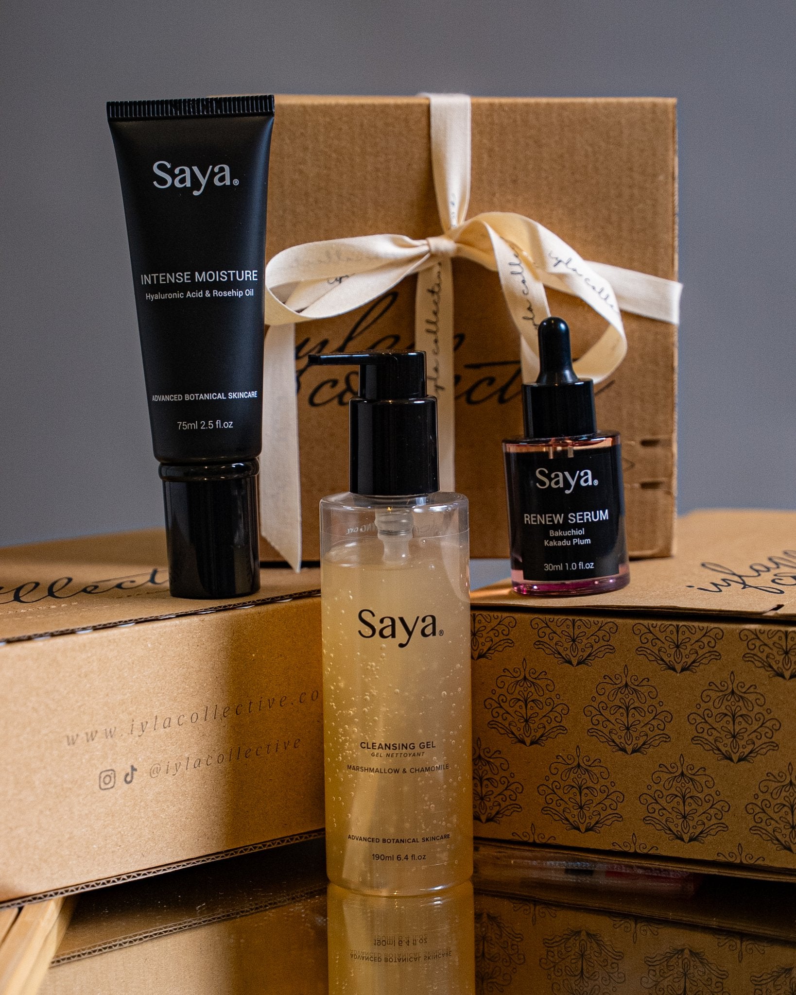 saya cleansing gel, saya intense moisture, saya renew serum for deep hydration