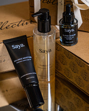 saya cleansing gel, saya balance moisture and saya super serum for oil control