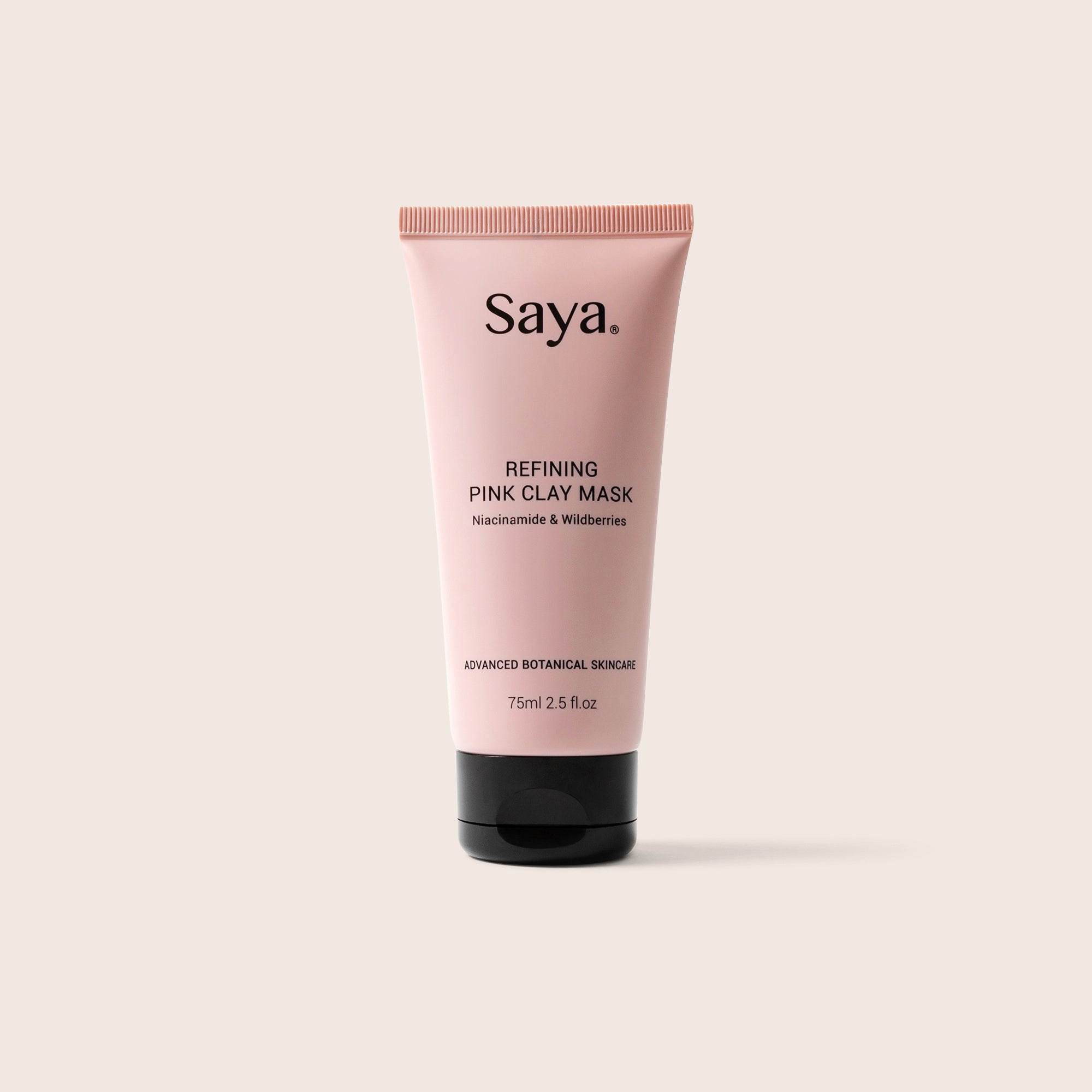 a tube of saya refining pink clay mask