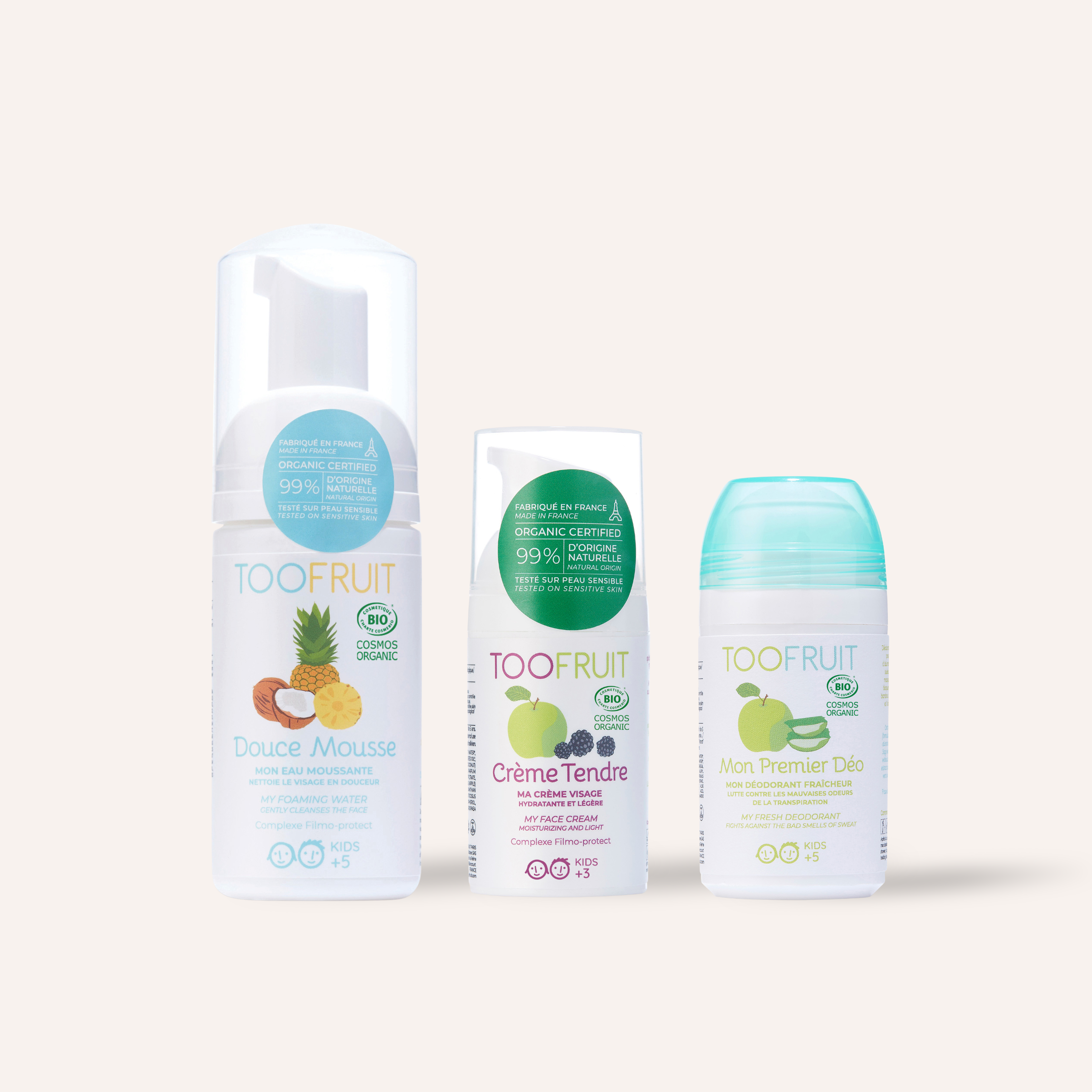 toofruit kids face wash, hydrating face cream and kids deodorant