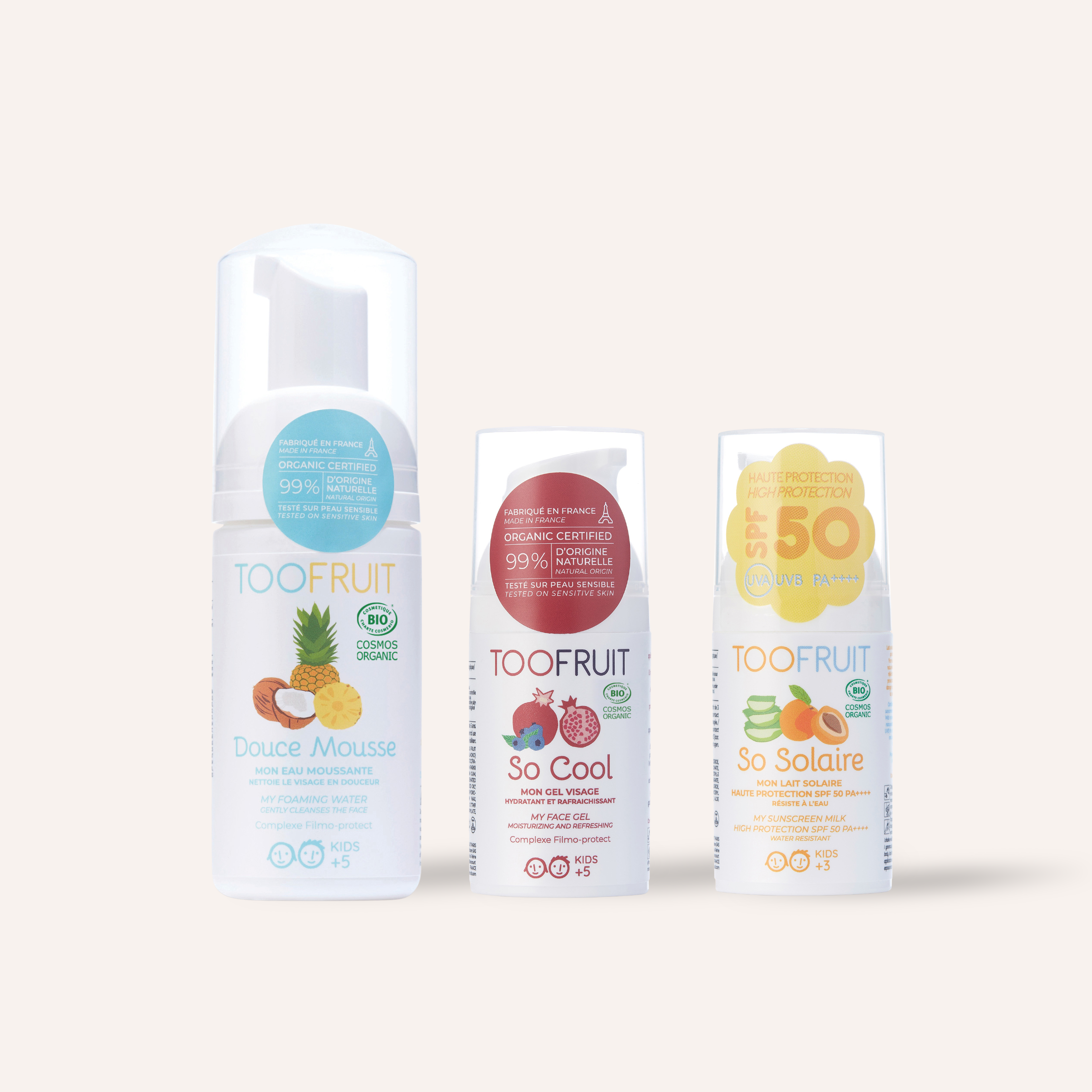 organic kids skincare. face wash, pre-teen face gel and SPF50 PA++++ sunscreen