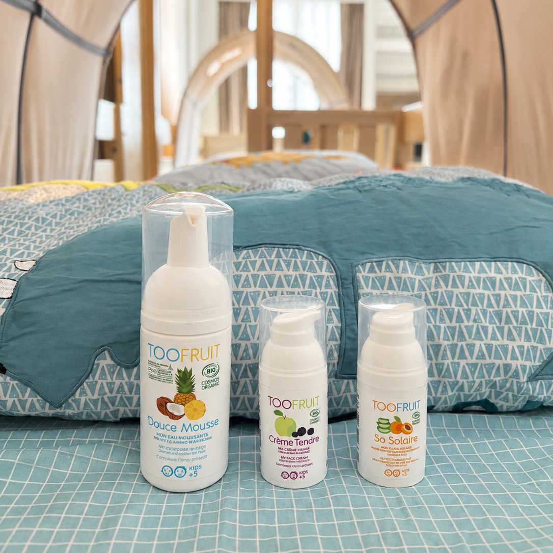 organic kids skincare. face wash, hydrating face cream, sunscreen