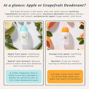 comparison chart between toofruit apple-aloe vera and grapefruit-mint deodorant