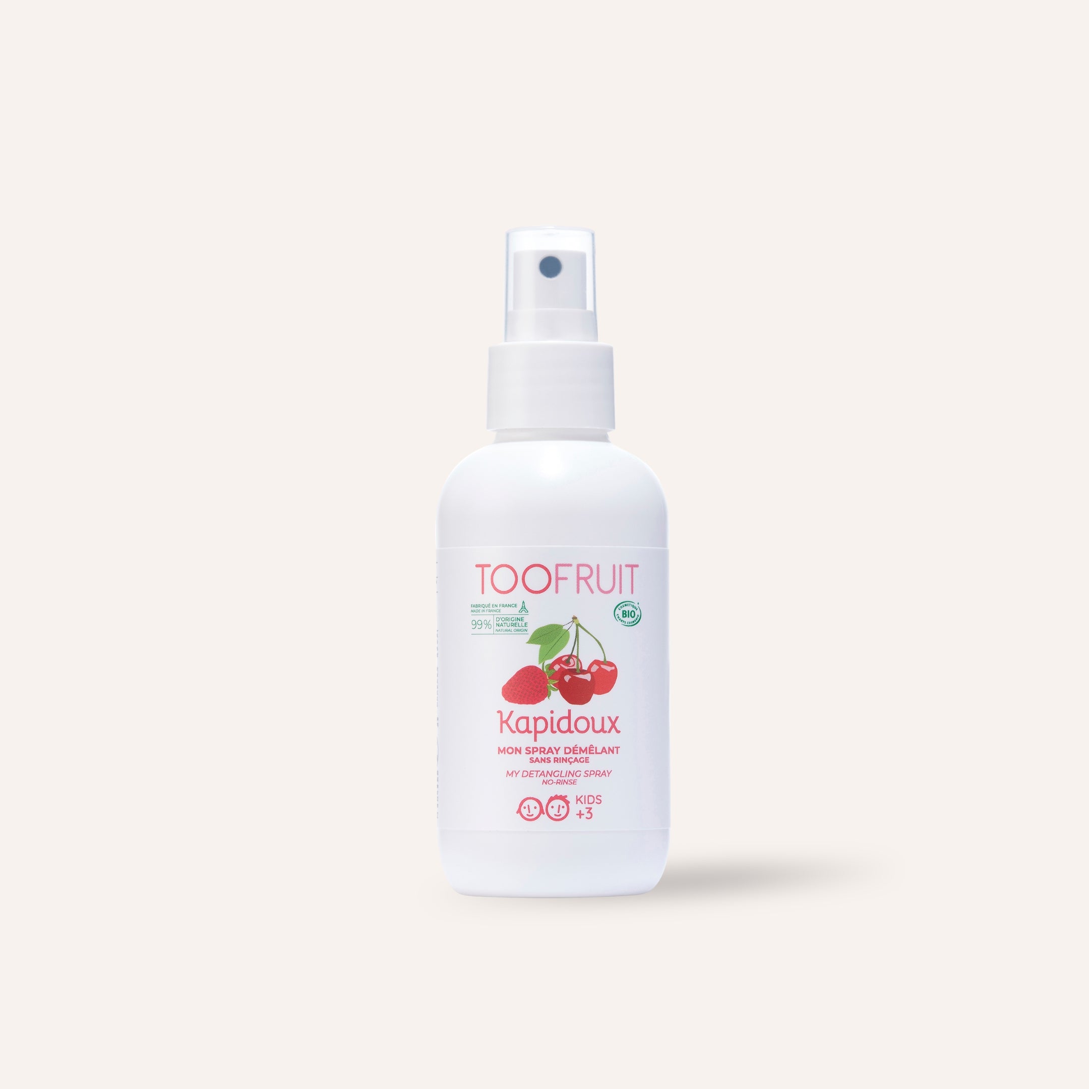 a bottle of toofruit detangling spray