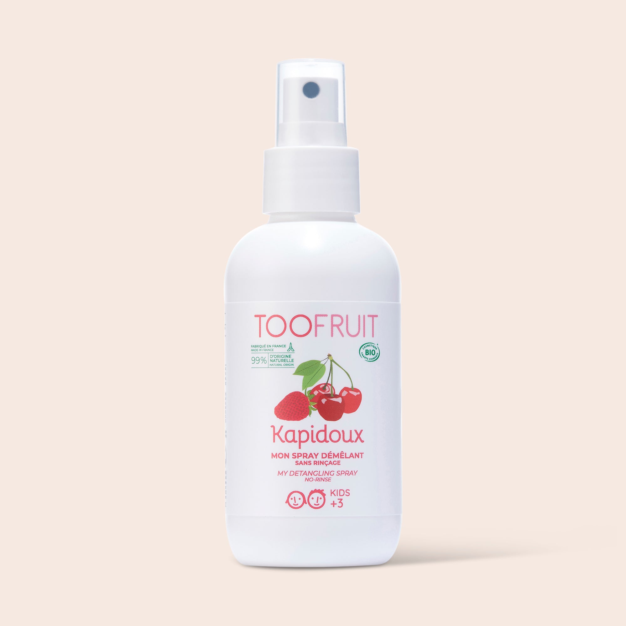 a bottle of toofruit detangling spray