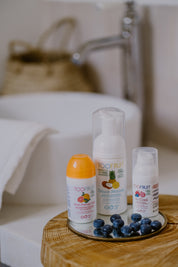 toofruit douce mousse face wash, grapefruit-mint deodorant and so cool face gel