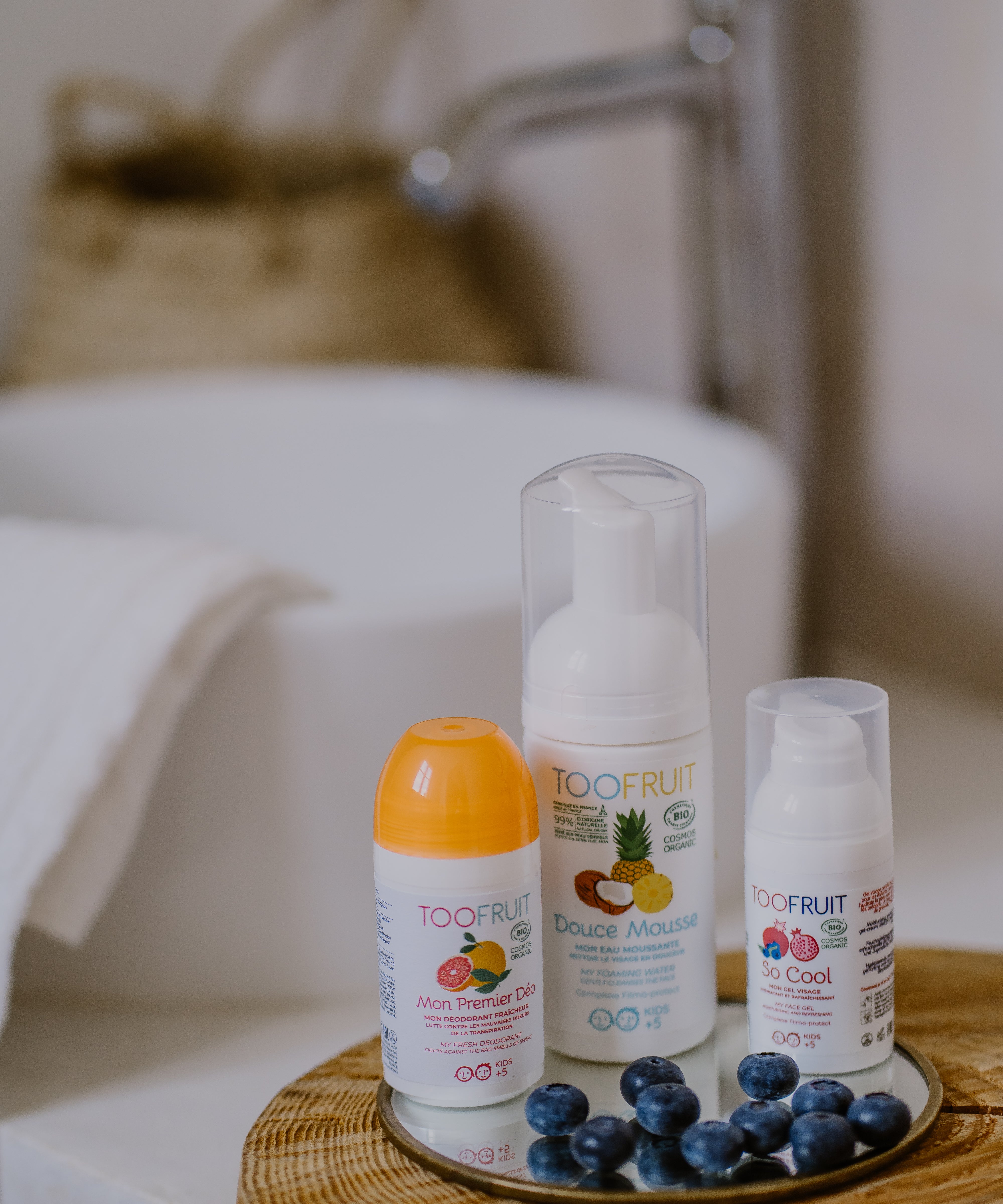 toofruit douce mousse face wash, grapefruit-mint deodorant and so cool face gel