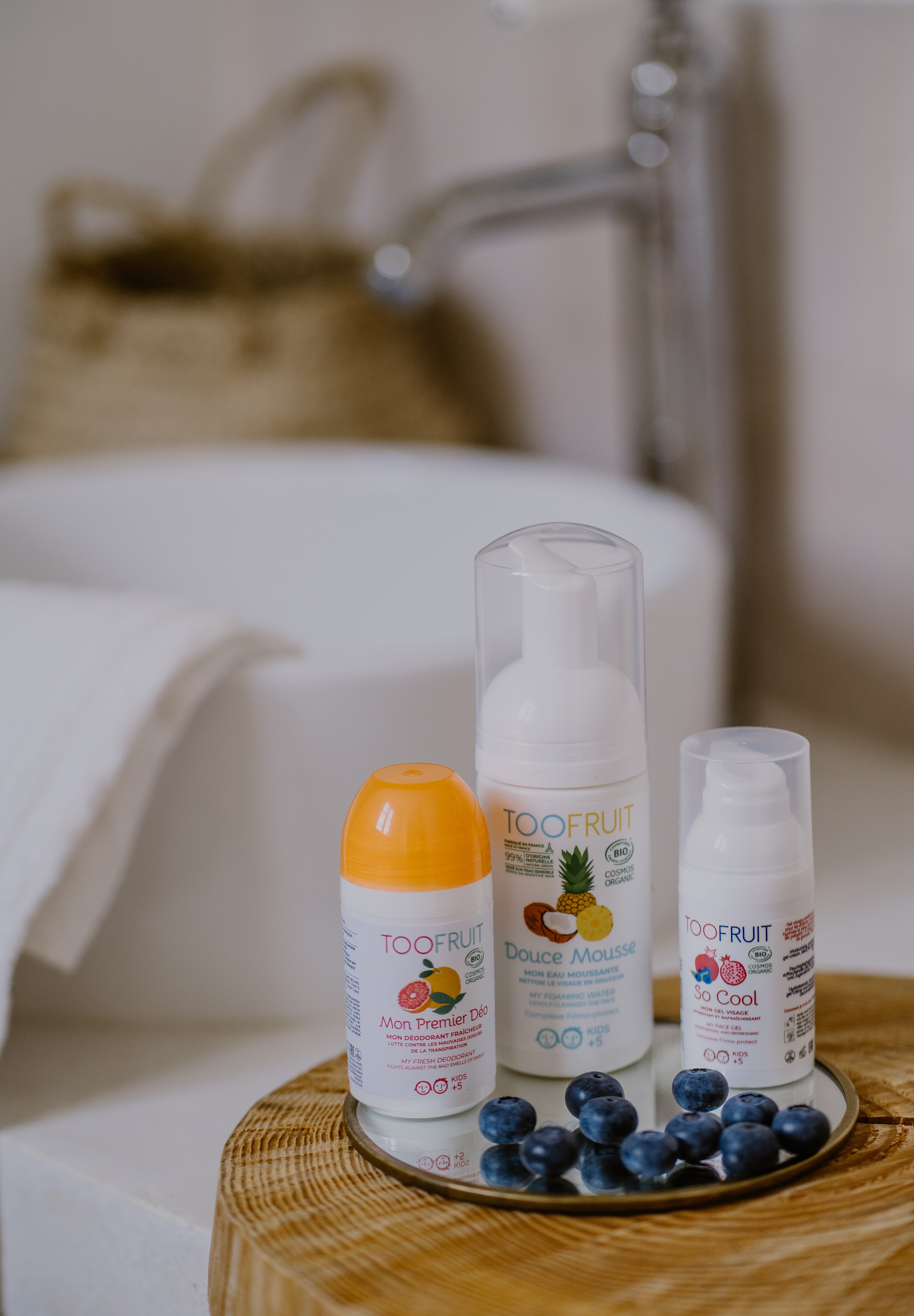 toofruit douce mousse face wash, grapefruit-mint deodorant and so cool face gel