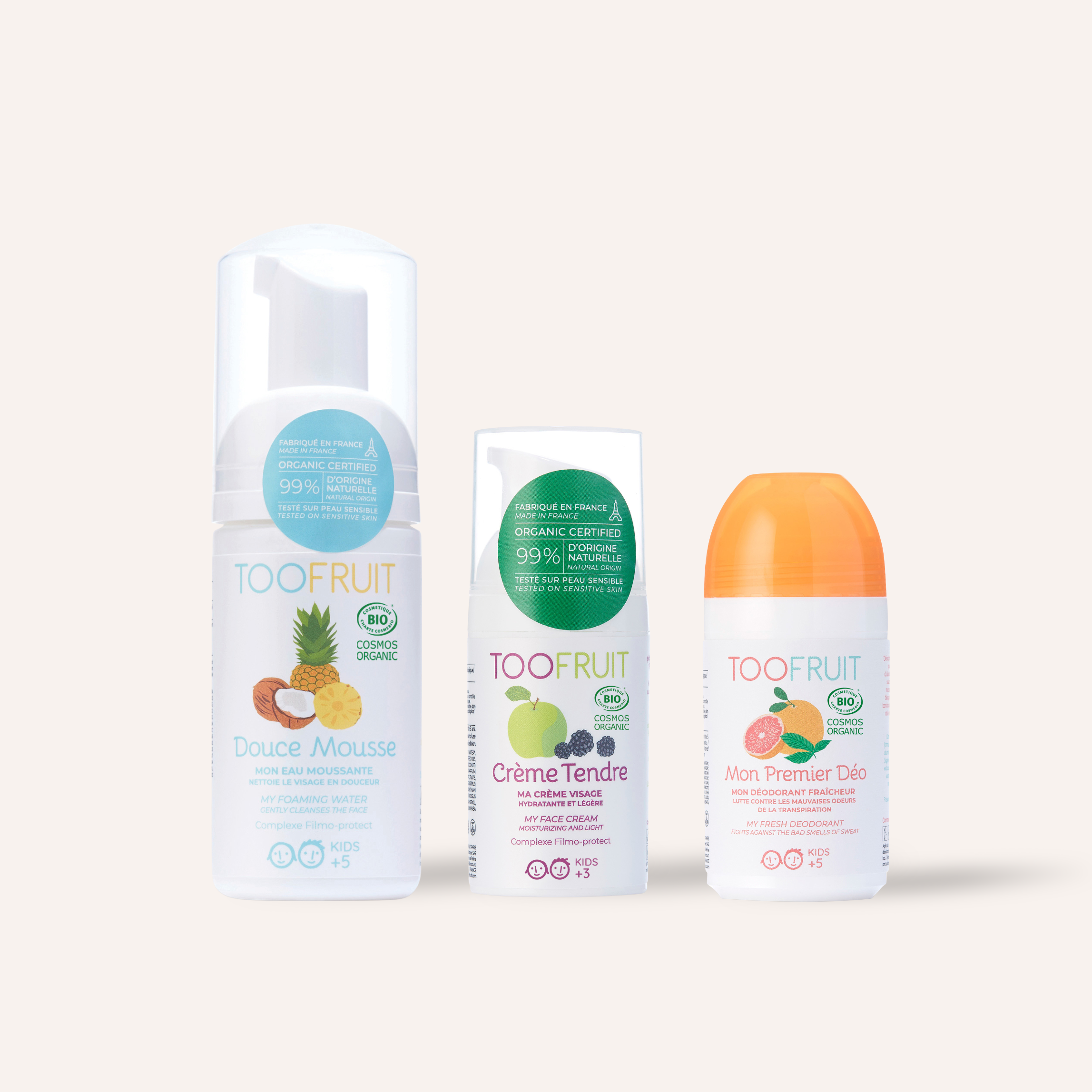 toofruit kids face wash, hydrating face cream and kids deodorant