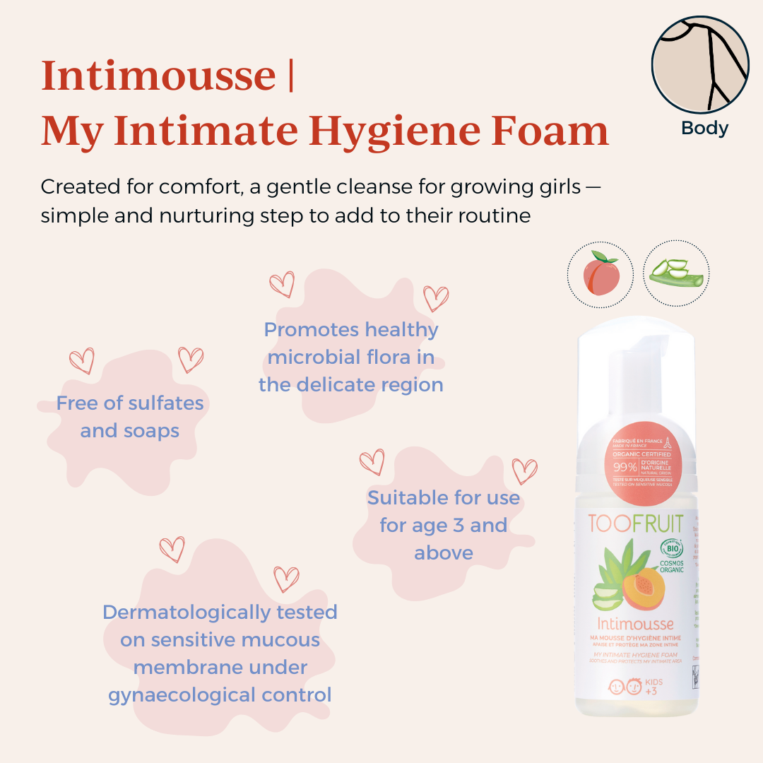 a bottle of toofruit intimousse and its properties