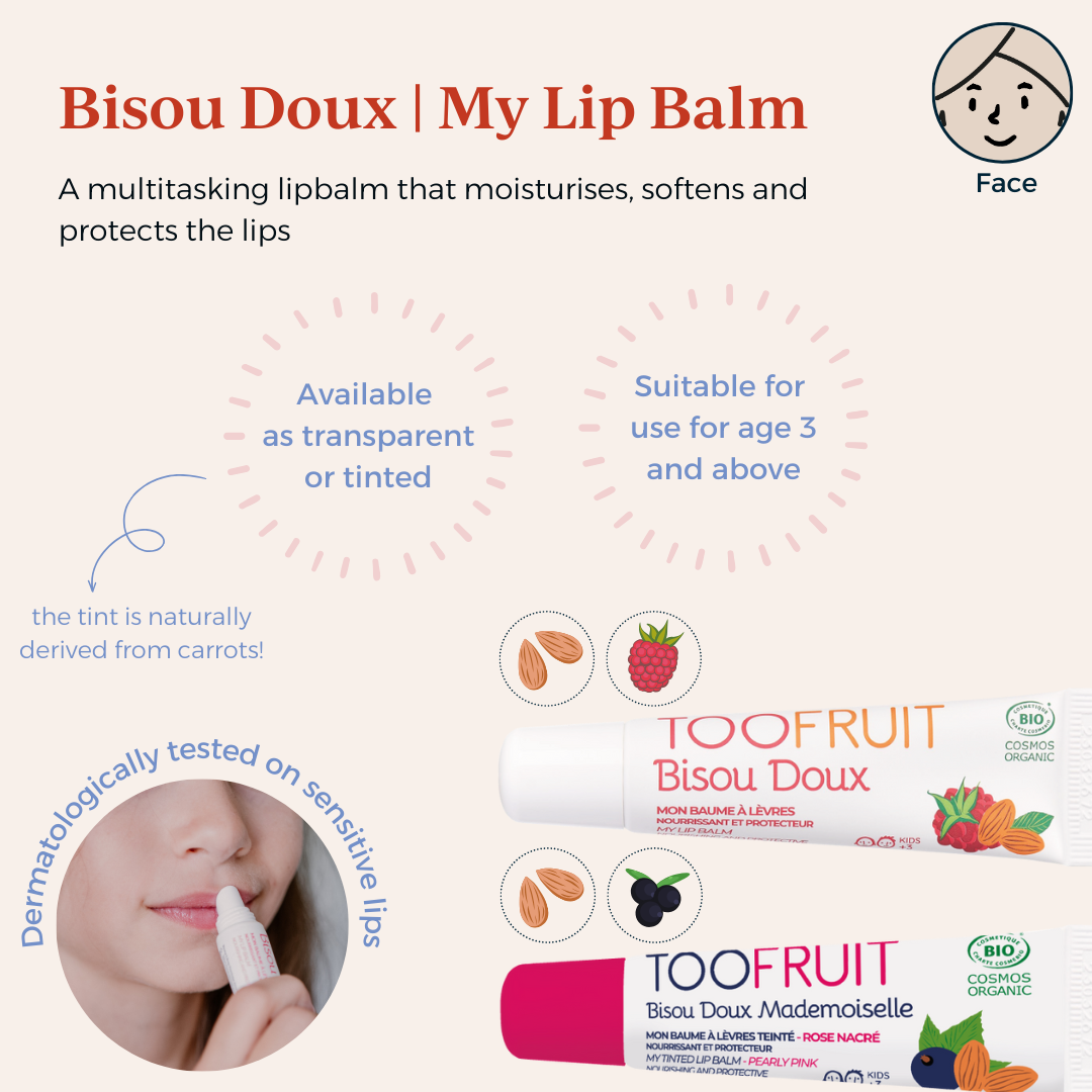 two tubes of toofruit lipbalms and its key properties
