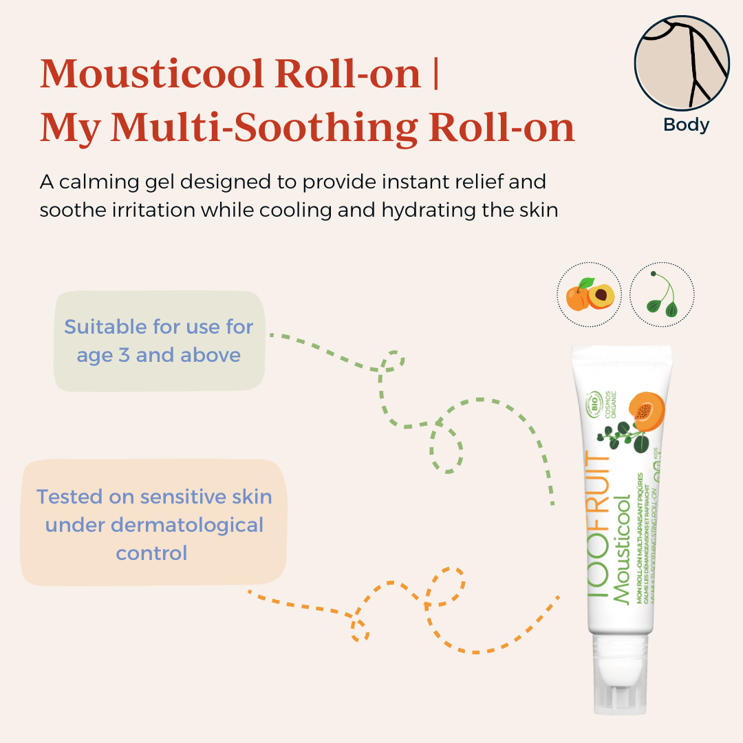 a tube of toofruit mousticool roll-on and its key properties