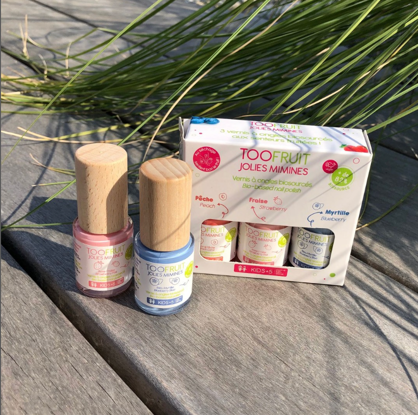 five bottles of toofruit nail polishes