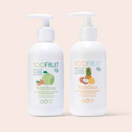 two bottles of toofruit shampoos